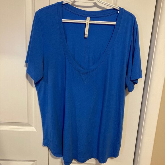 Aritzia The Group Babaton Loose Fit V-neck Blue Short Sleeve T-shirt, Size XL - Picture 1 of 5
